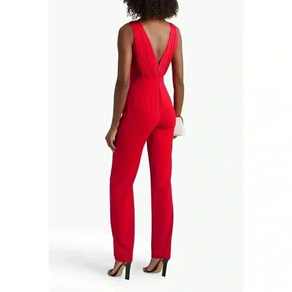 Alice + Olivia Gale Deep V-Neck Sleeveless Wide Leg Red Crepe Jumpsuit Size 2 - Picture 2 of 8
